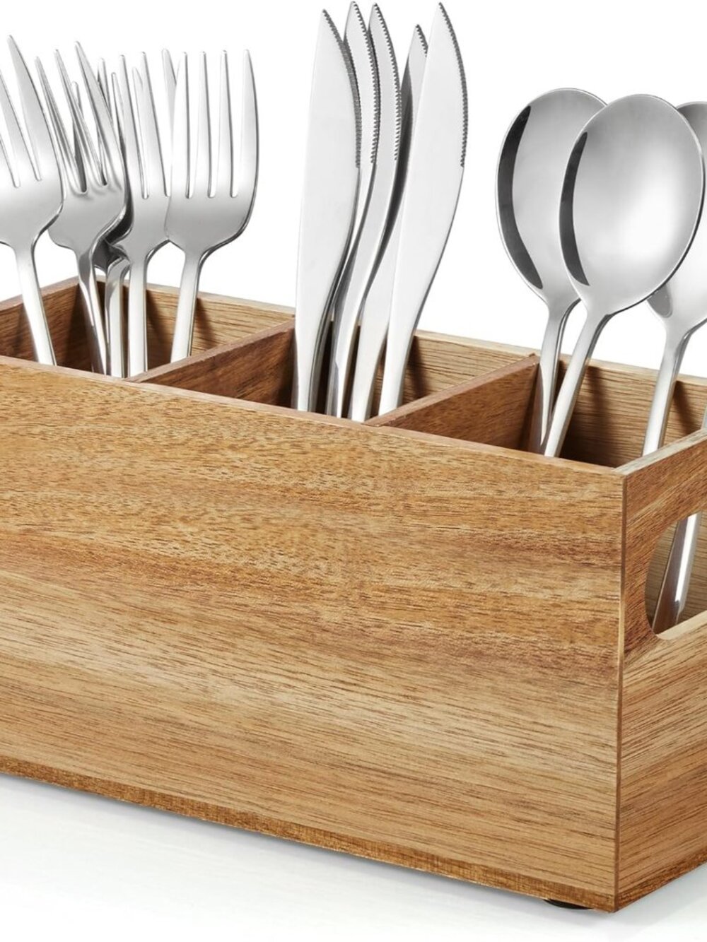 Silverware Holder, Acacia Wooden Utensil Caddy, Silverware Organizer Countertop,